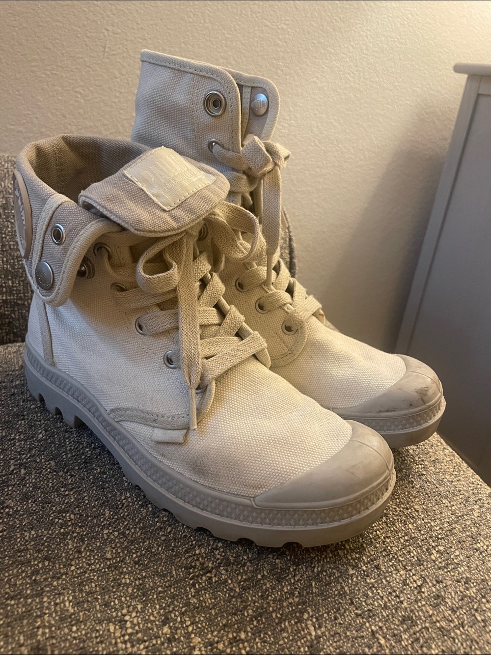Palladium Light Beige Canvas High-Top Boots